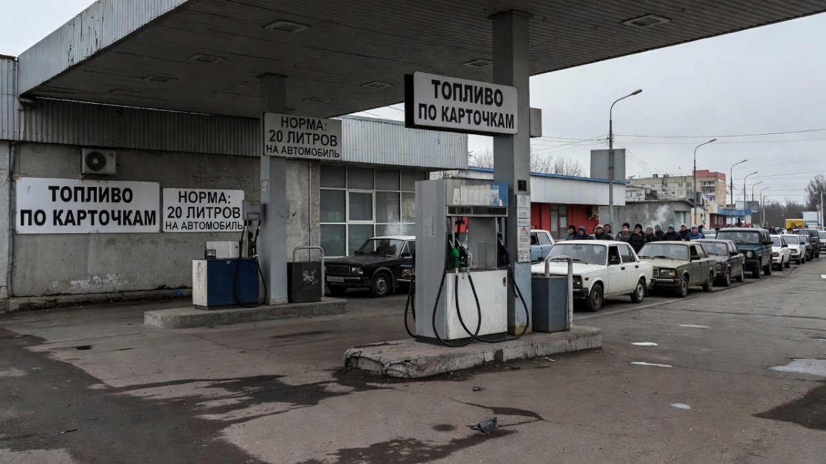 Fuel rationing at Russian gas station during summer shortages