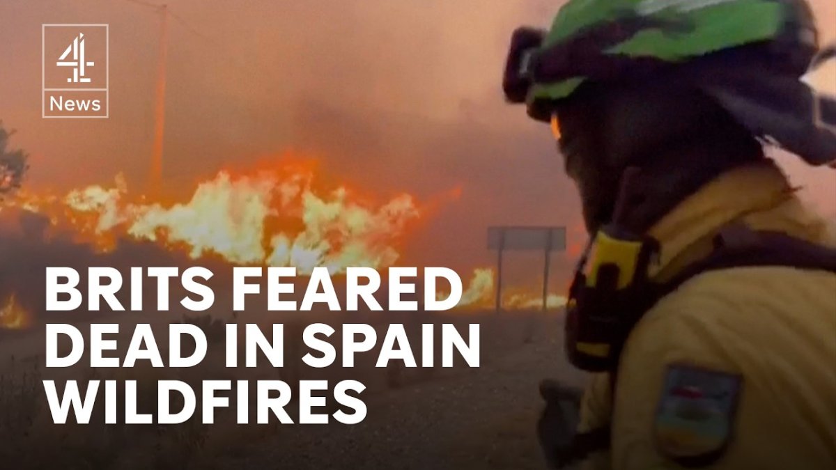 Channel 4 News report on Spain wildfires showing emergency response and firefighting operations