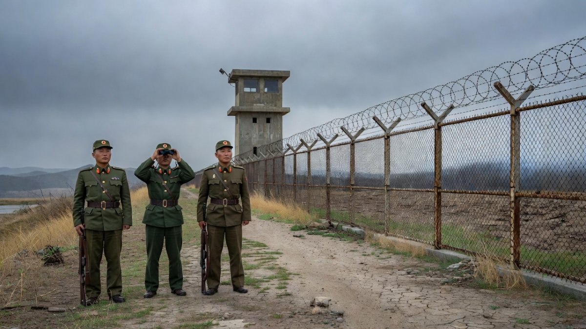North Korean soldiers at the Demilitarized Zone border area