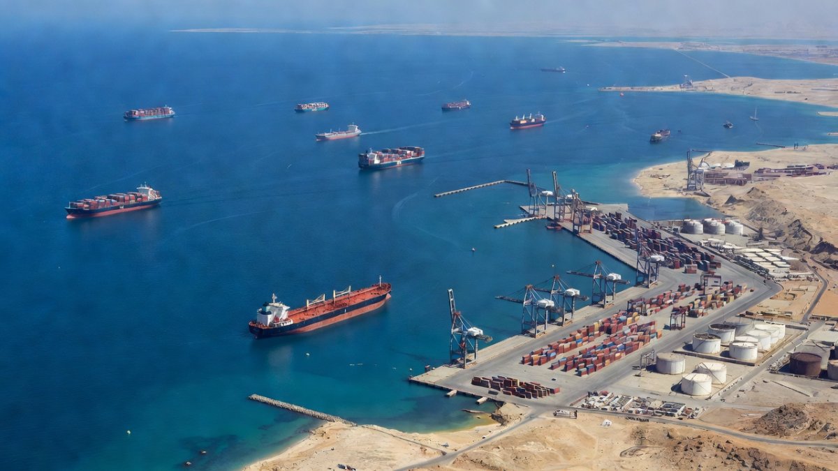 Commercial shipping in the Red Sea near the Bab el-Mandeb strait