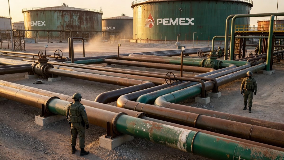 Pemex oil pipelines and storage facilities in Mexico where huachicol fuel theft operations target infrastructure