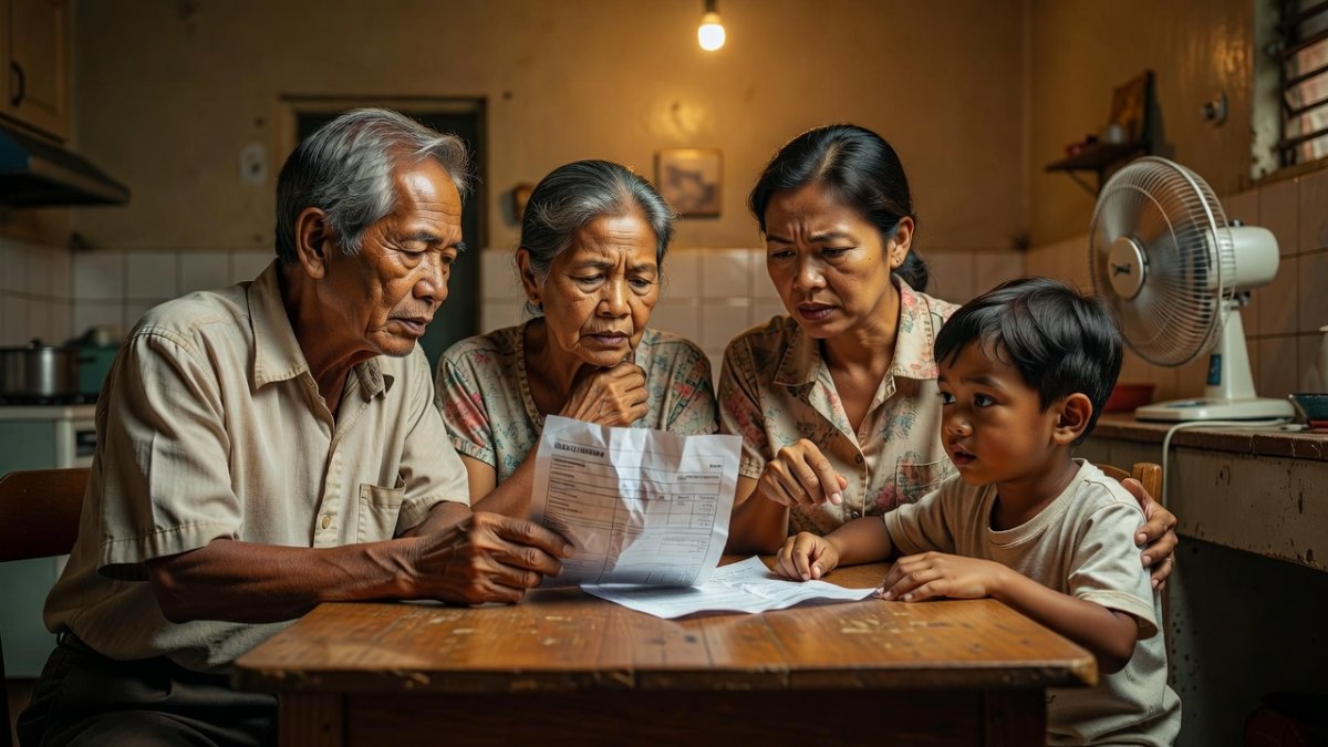 A Filipino family reviewing their electricity bill at home