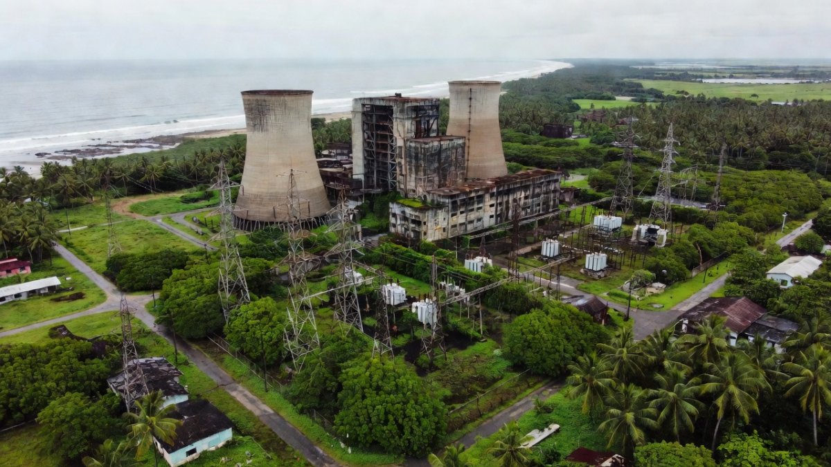 Aerial view of Antonio Guiteras thermoelectric power plant in Matanzas province, Cuba's largest power station operating at reduced capacity