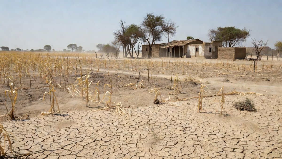 Cracked earth and dry fields during record winter heatwave