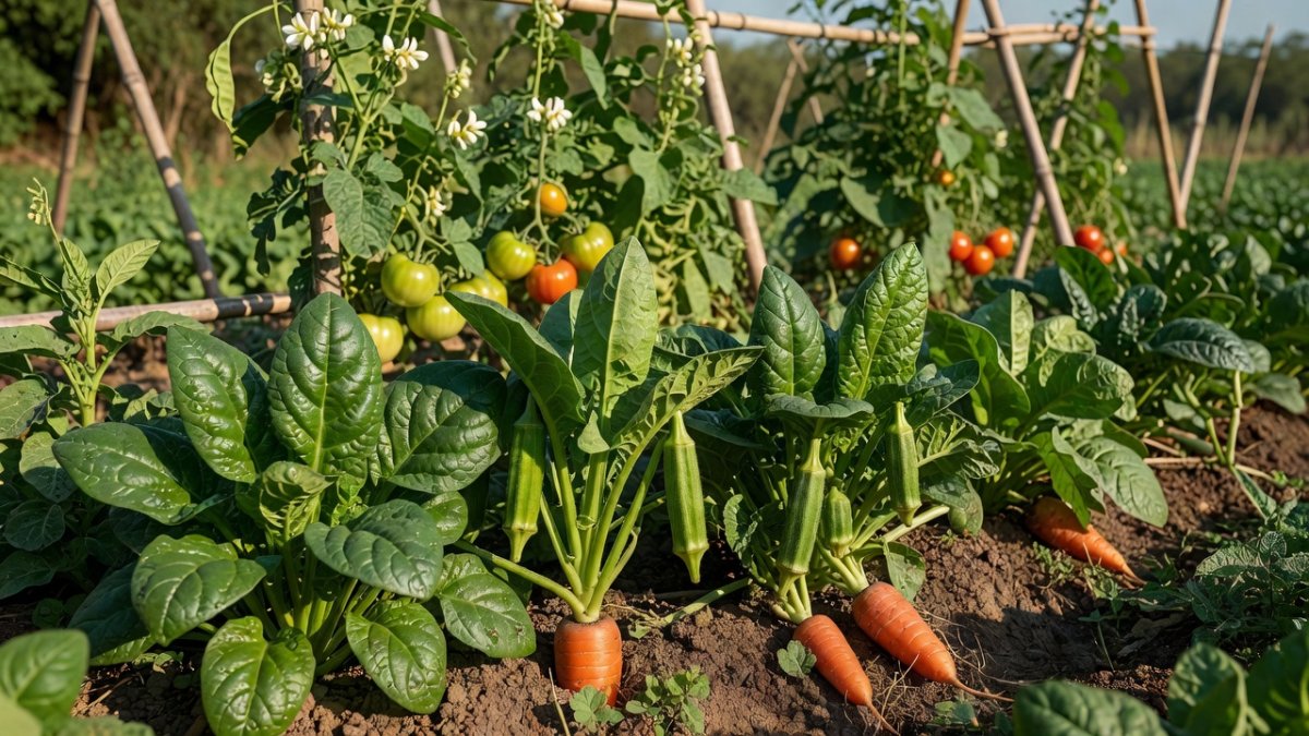 Organic vegetables growing on a natural farm in Haryana
