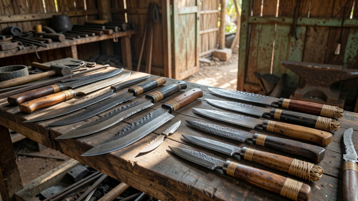 Traditional Thai blacksmith tools and forge in Nonthaburi