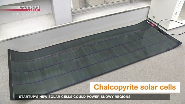 Close-up of flexible perovskite solar cell prototype designed for snowy conditions