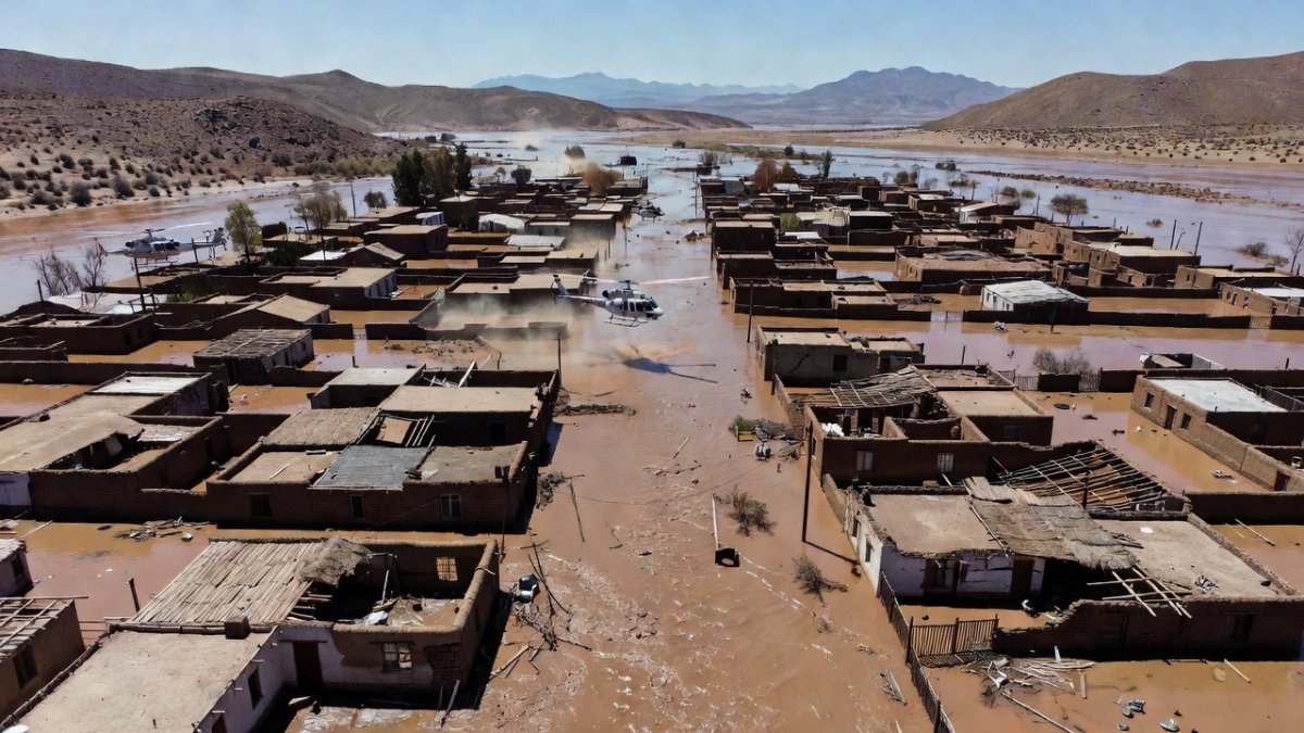 Aerial view of floodwaters covering a northern Chilean town after weeklong El Niño rains