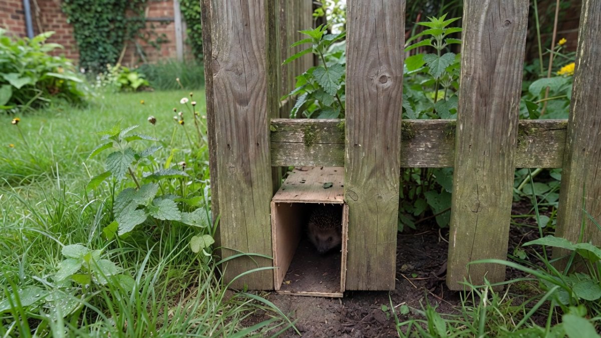 Hedgehog highway gap in garden fence