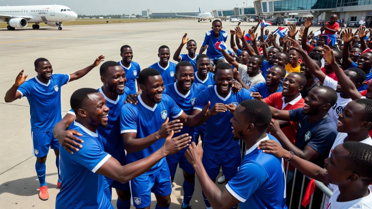 Cape Verde football team greets supporters during homecoming celebrations in Praia