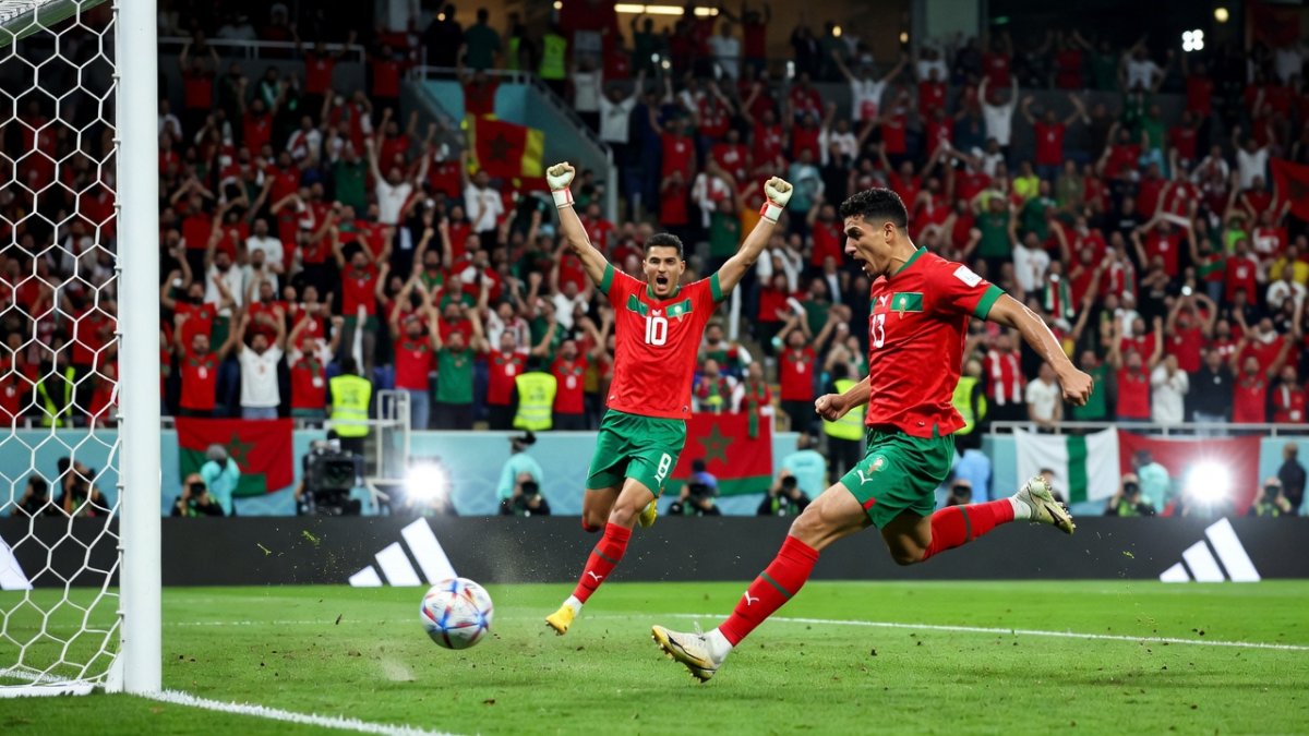 Morocco striker Ismael Saibari scores the winning penalty in the shootout against Netherlands