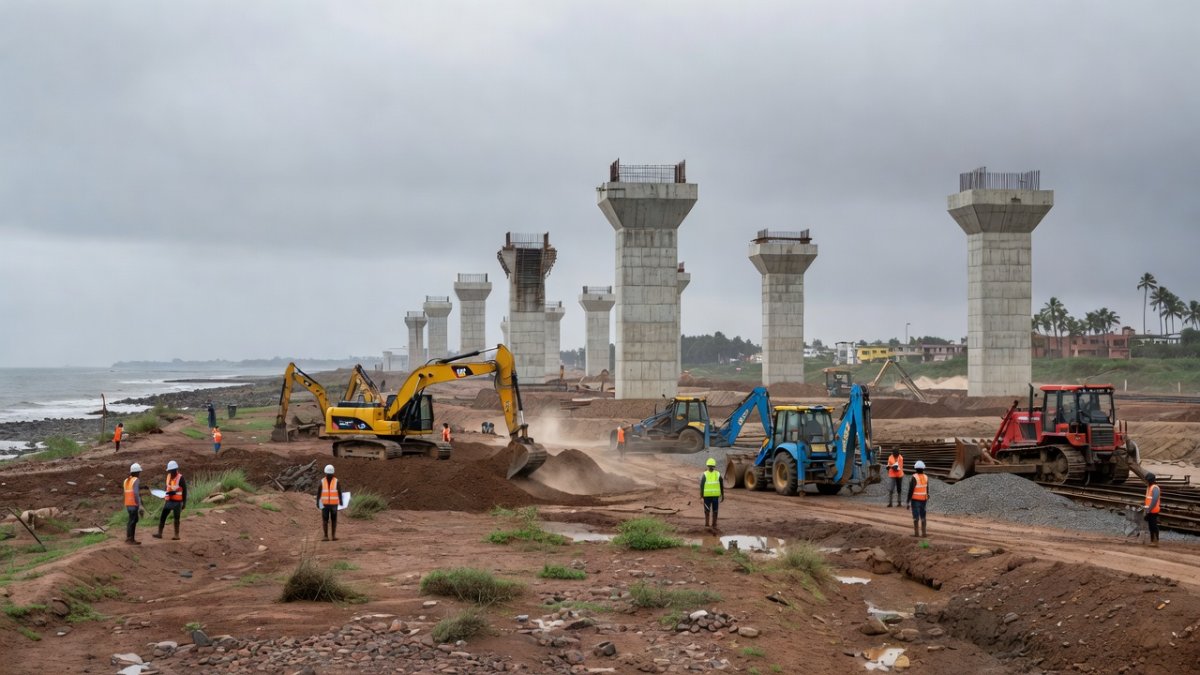 Rail construction work in Maharashtra for Mumbai-Ahmedabad high-speed rail corridor