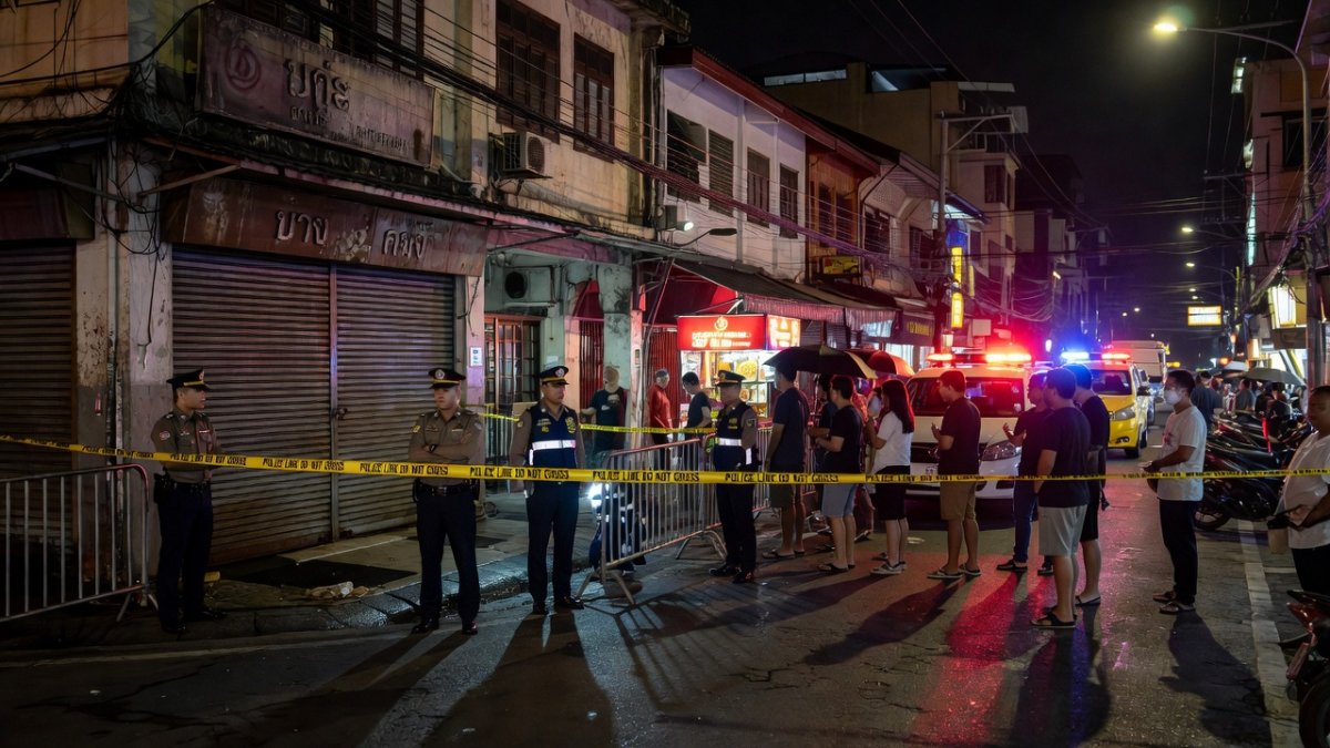 Emergency services at a Bangkok entertainment district after the deadly pub fire