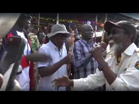 Emmanuel Kembe, legendary South Sudanese reggae musician, performing at the peace concert in Malakal