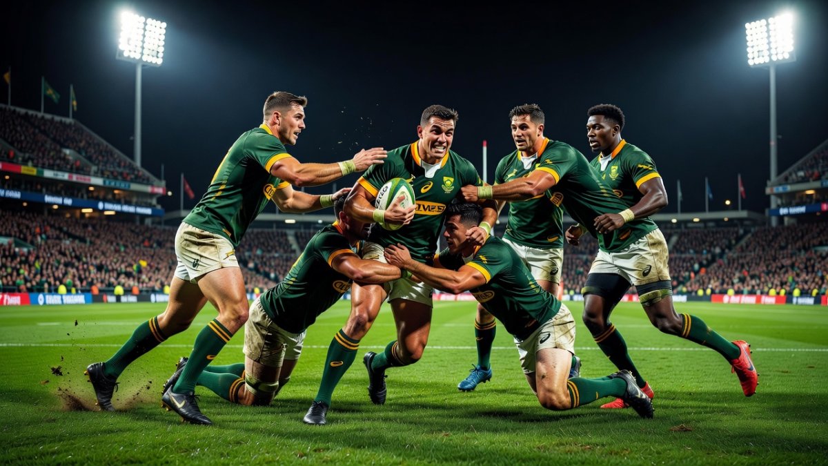 Handre Pollard and Springbok teammates in action at Loftus Versfeld