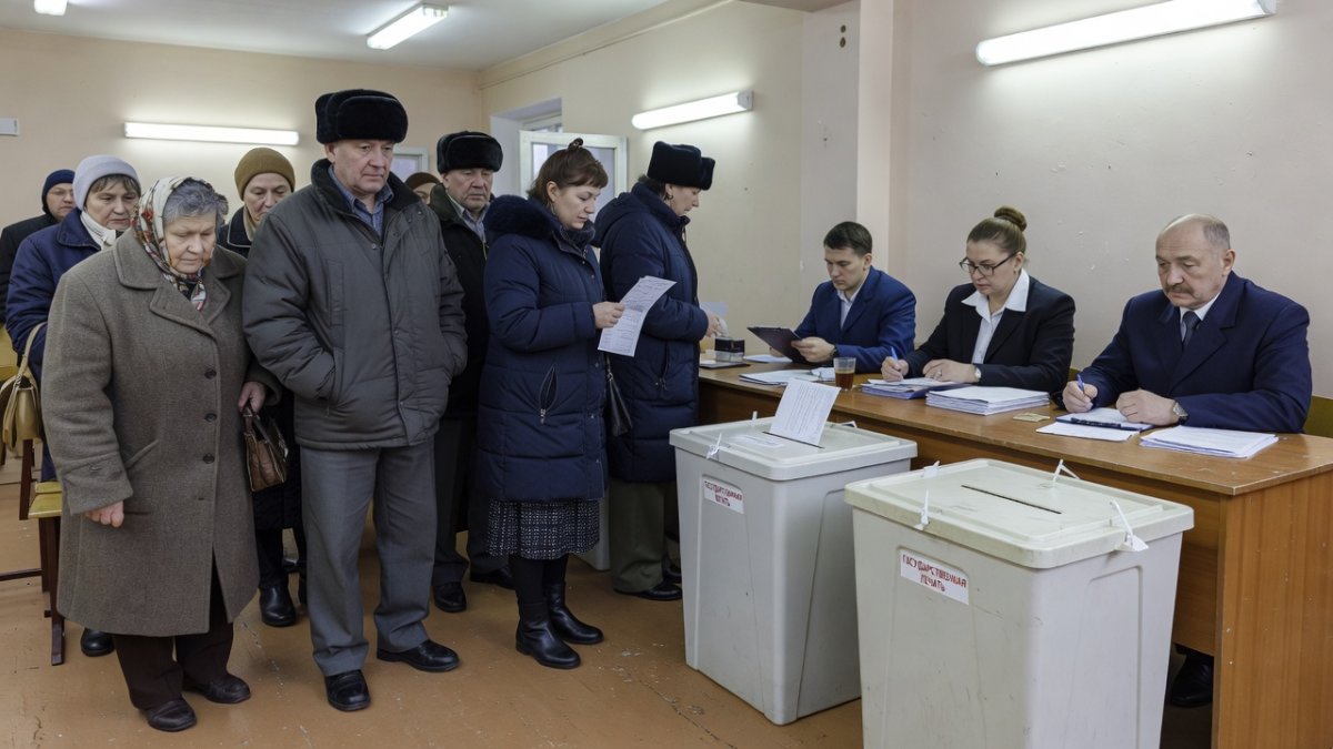 Russian voters at polling stations during election day