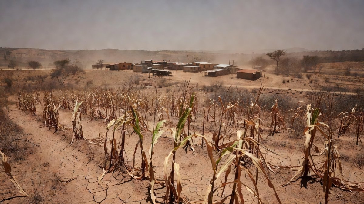 Dry farmland and rural village in Central America Dry Corridor during drought