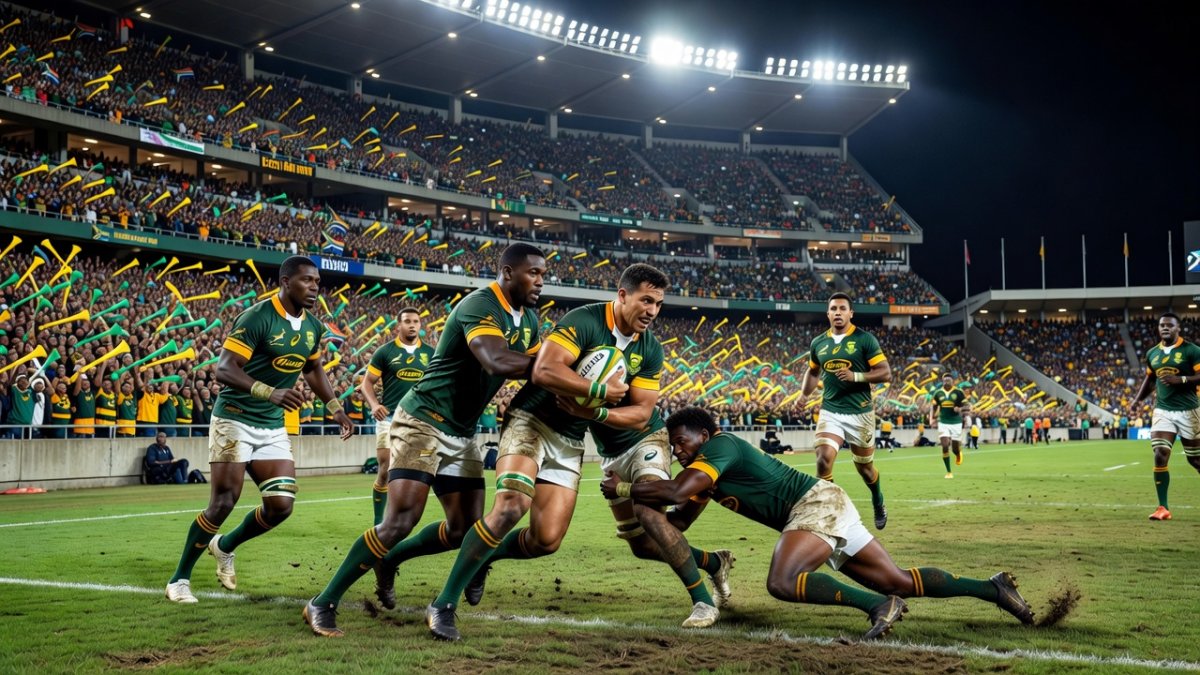 Springboks at Ellis Park Stadium in Johannesburg with packed crowd