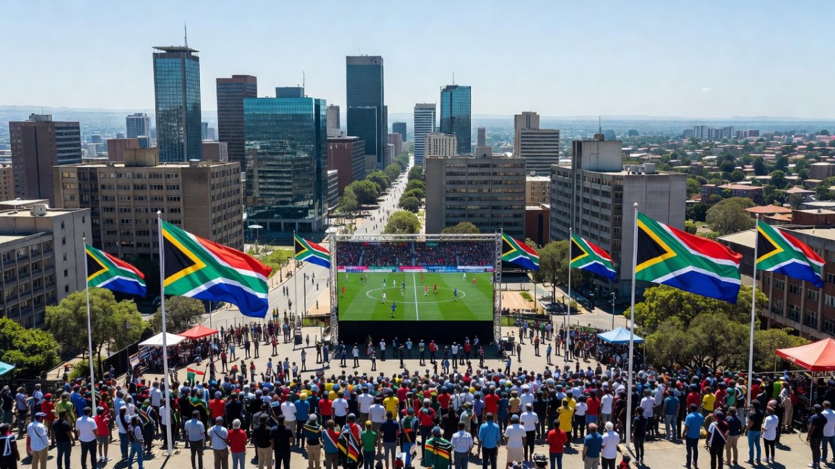 South African football fans gather to watch the World Cup final