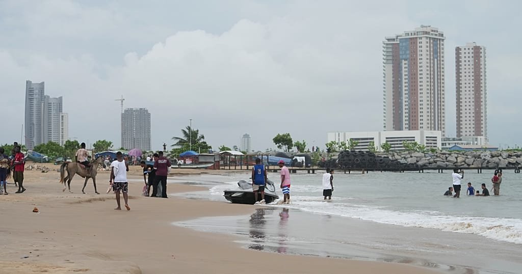 Aerial view of Lagos coastline with urban development