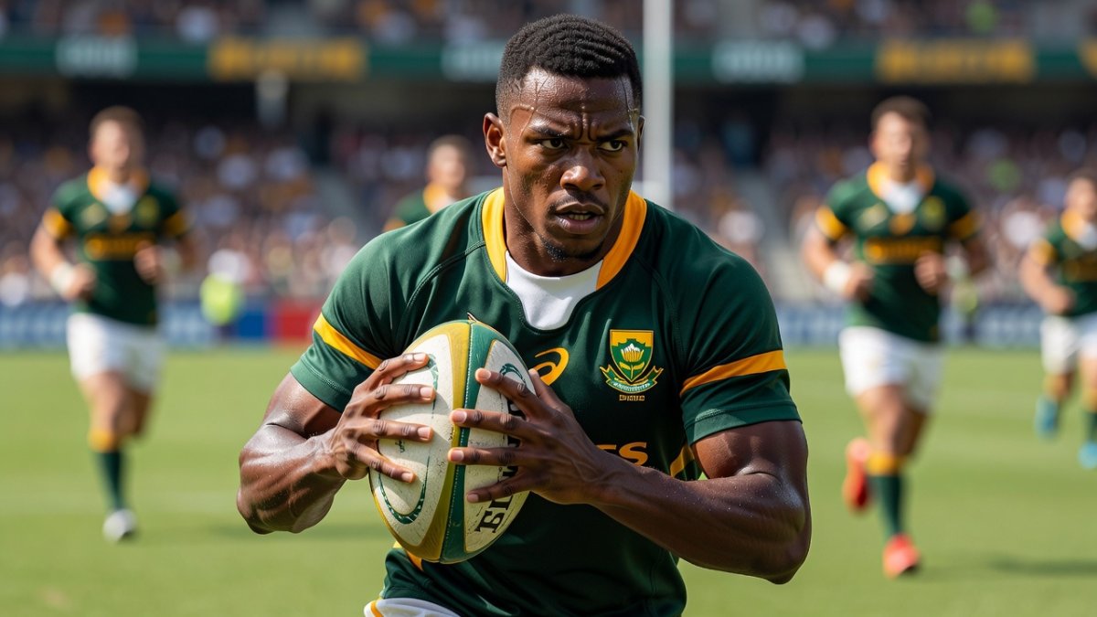 Vusi Moyo in action for the Springboks during his debut match against Wales at Kings Park