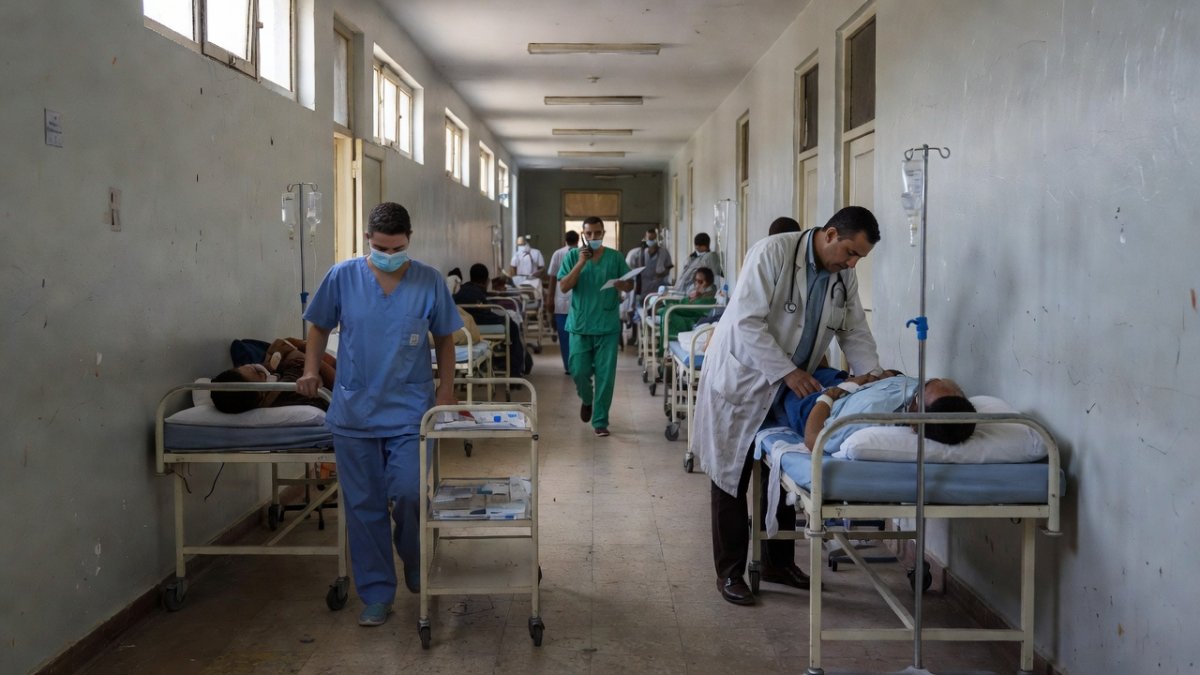 Hospital corridor in Gaza where Dr. Mimi Syed and medical teams treated child casualties