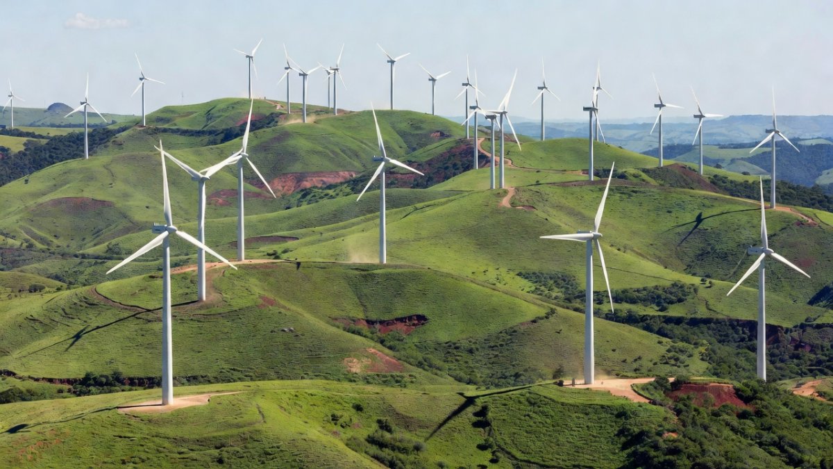Wind turbines in northeastern Brazil, renewable energy installation
