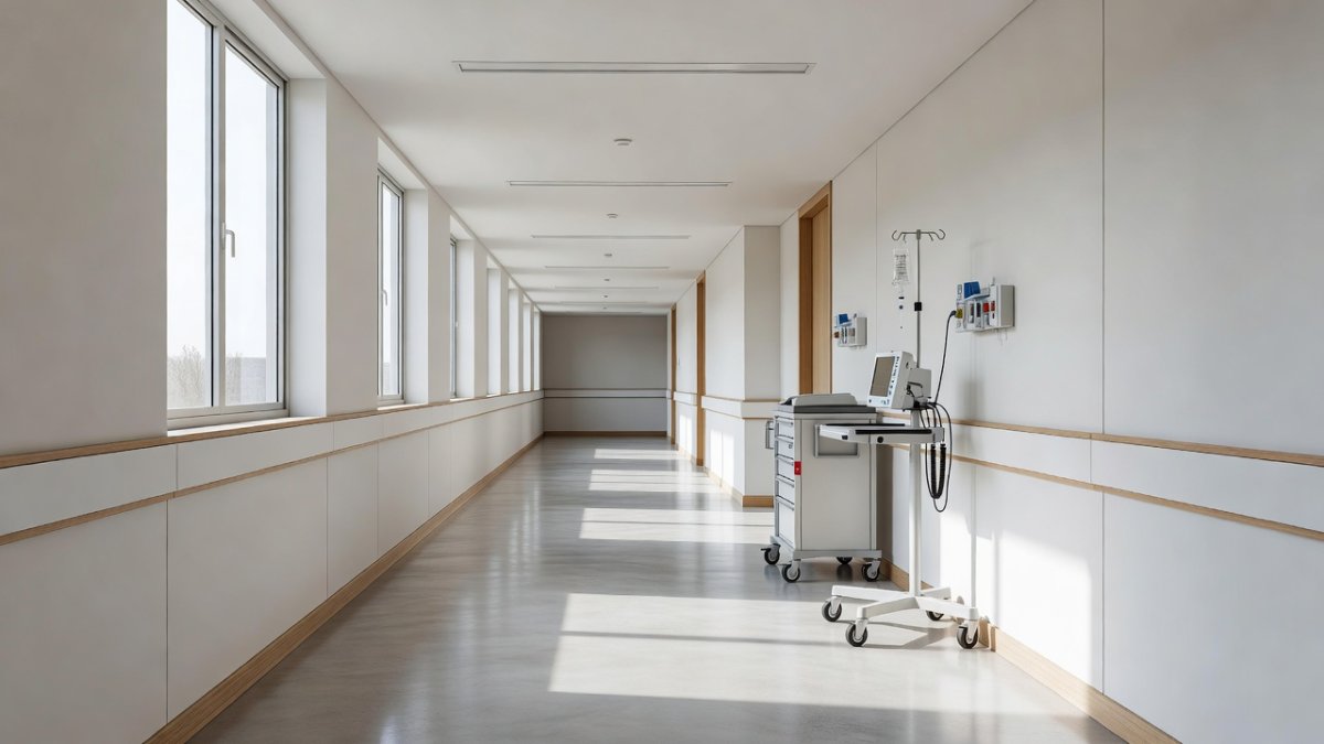 Modern hospital corridor at a newly completed Mexican public health facility