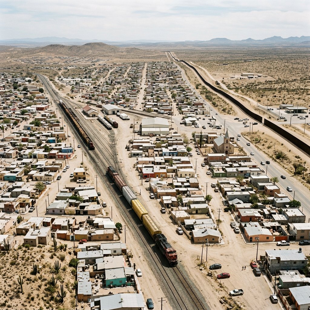 Aerial landscape of the Sonoran desert near the US-Mexico border