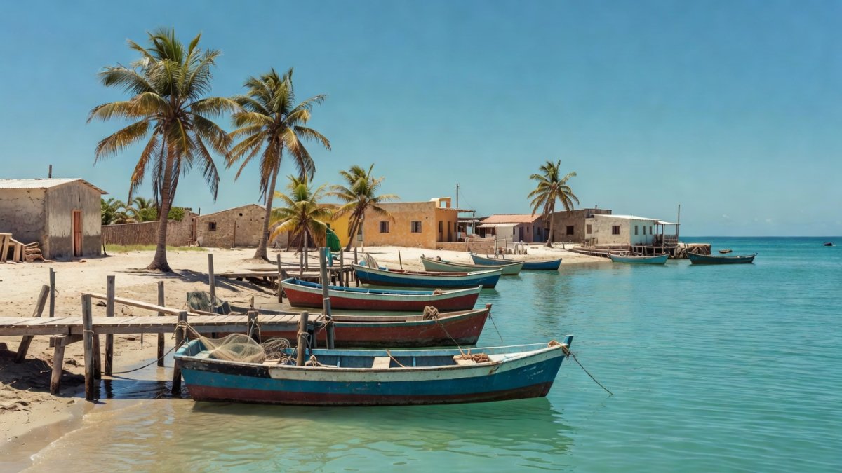Traditional Mexican fishing boats along the Quintana Roo coastline