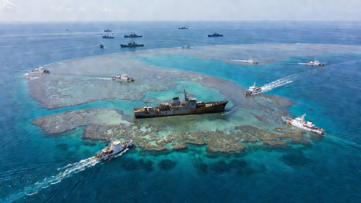 Aerial view of Ayungin Shoal where the BRP Sierra Madre is stationed in the West Philippine Sea