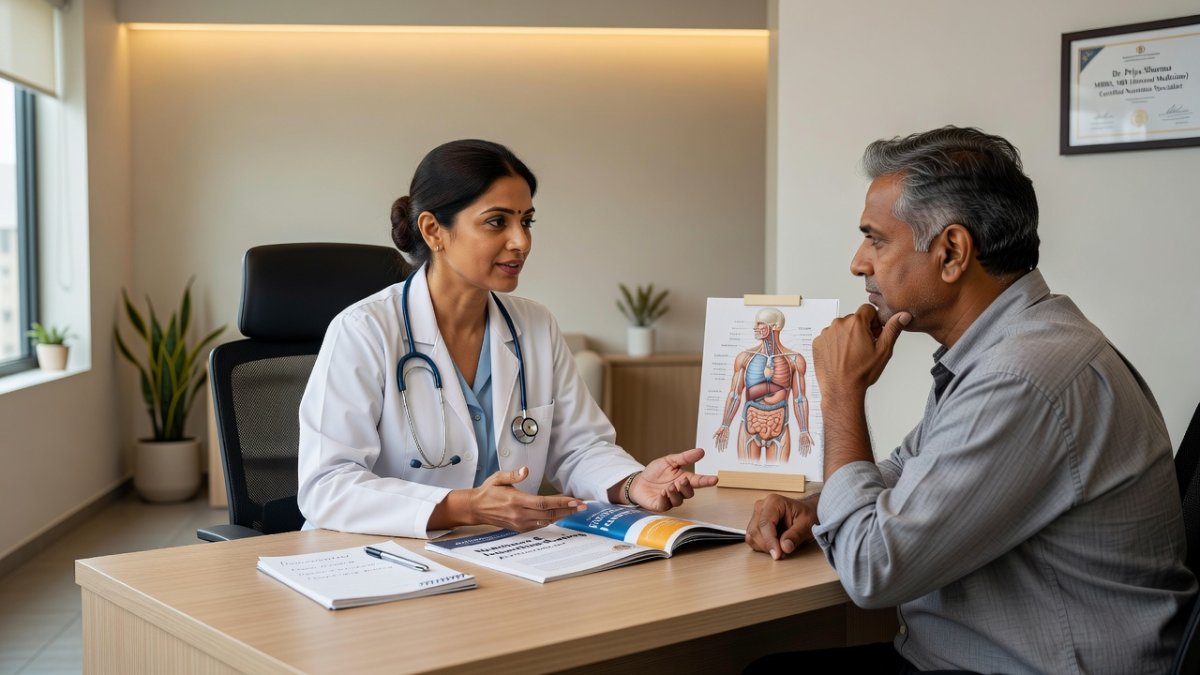 Indian doctor consulting patient about nutrition and intermittent fasting