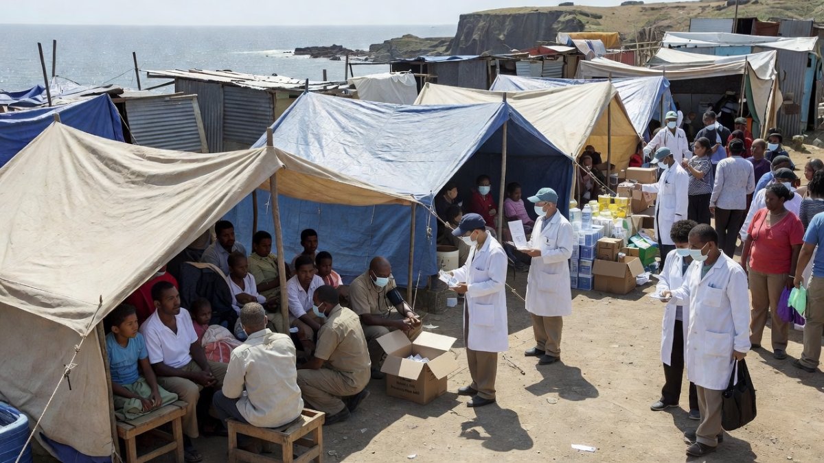 Field hospital and medical tent camp serving earthquake survivors in coastal Venezuela