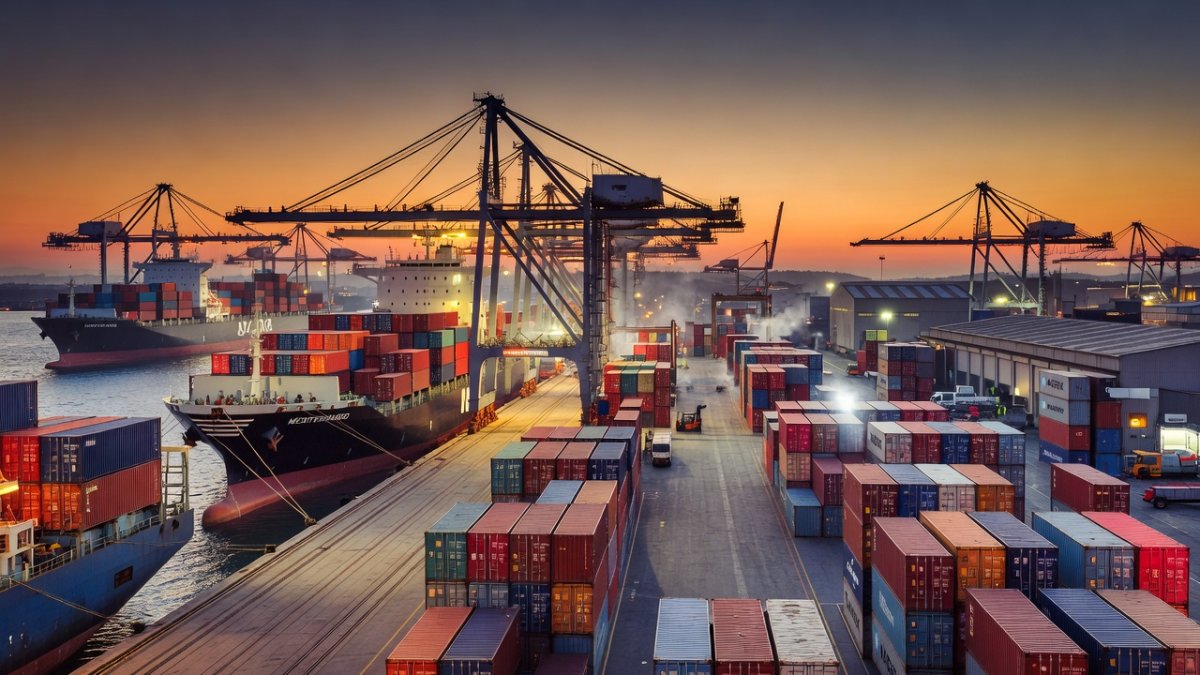 Cargo shipping operations at a Mediterranean port