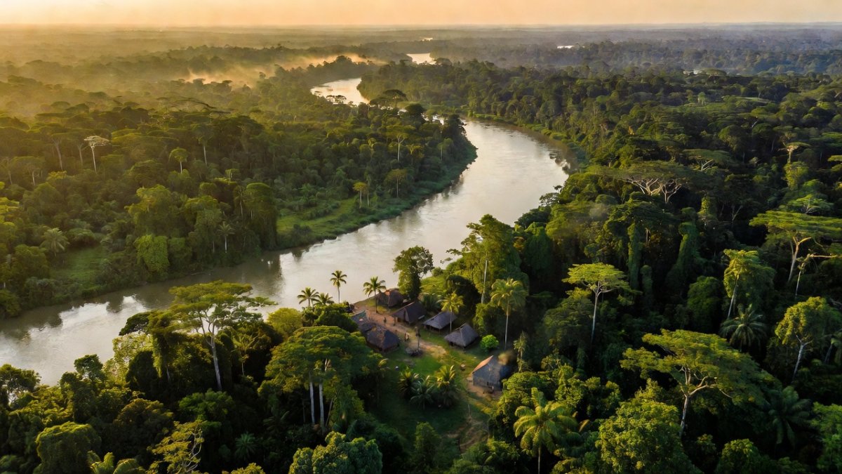 River winding through Amazon rainforest with indigenous territory