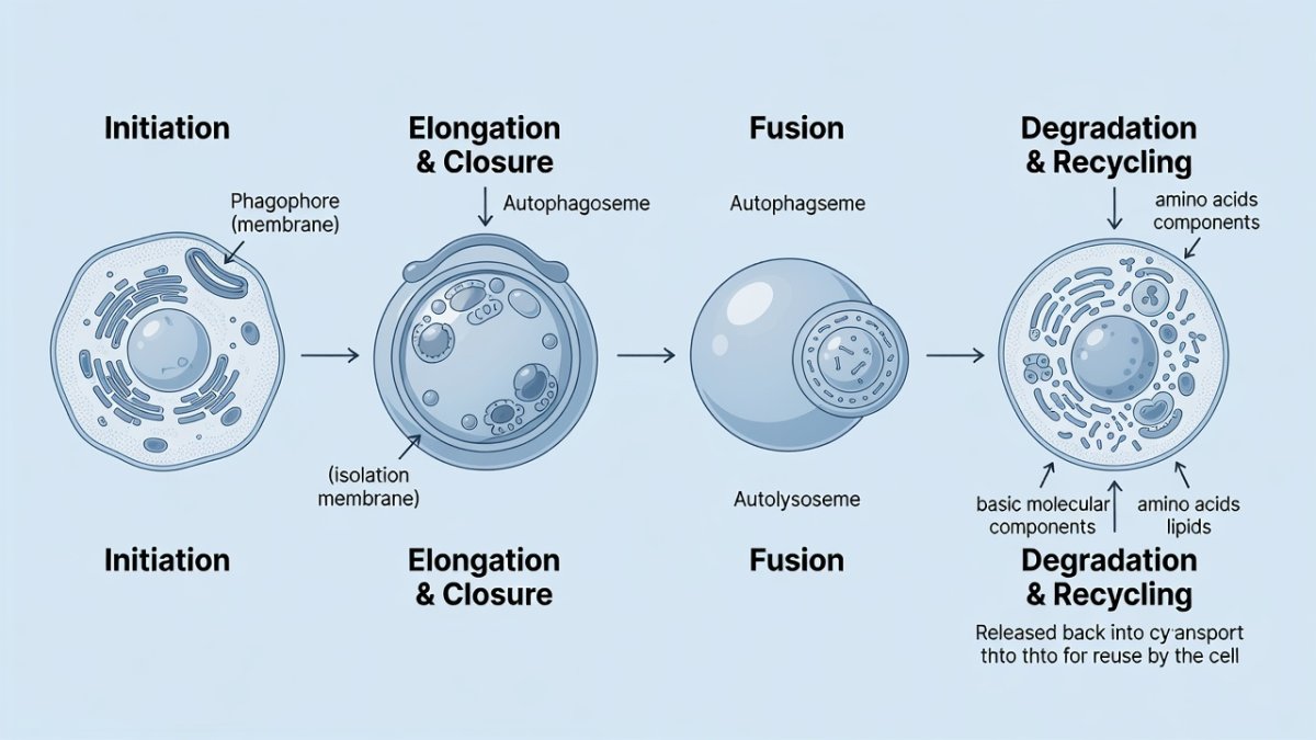 Scientific illustration of autophagy cellular recycling process