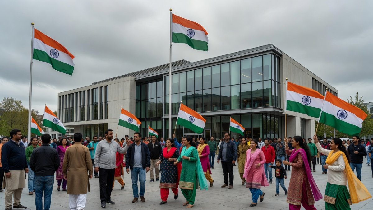 British Indian community members gathering in solidarity outside the Indian High Commission in London