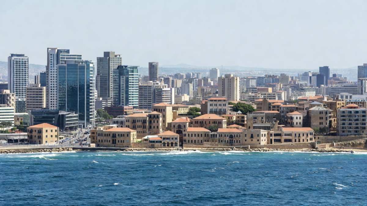 Beirut skyline along the Mediterranean Sea, capital of Lebanon