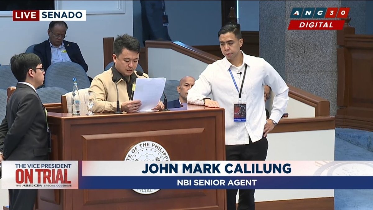 NBI Senior Agent John Mark Calilung testifying at the Sara Duterte impeachment trial in the Senate