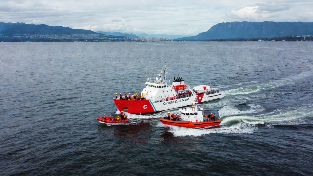 Search and rescue operation in the Strait of Georgia after a charter fishing boat sank with ten people aboard