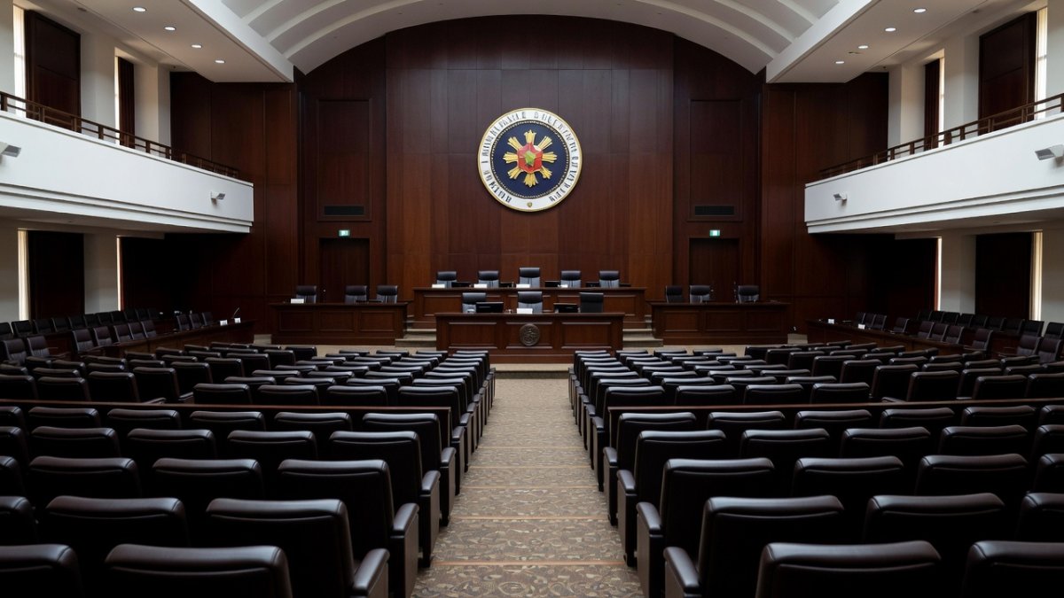Interior view of the Philippine Senate session hall, the venue for the impeachment trial of Vice President Sara Duterte
