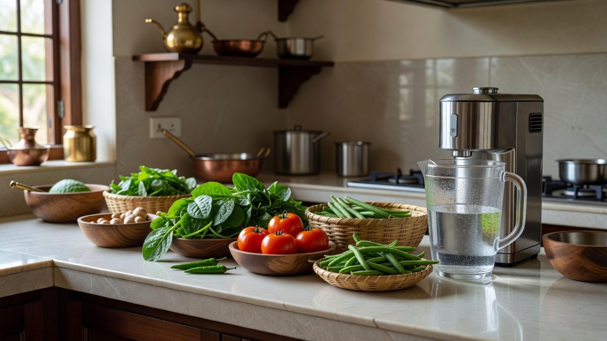 Safe food preparation in an Indian kitchen during monsoon