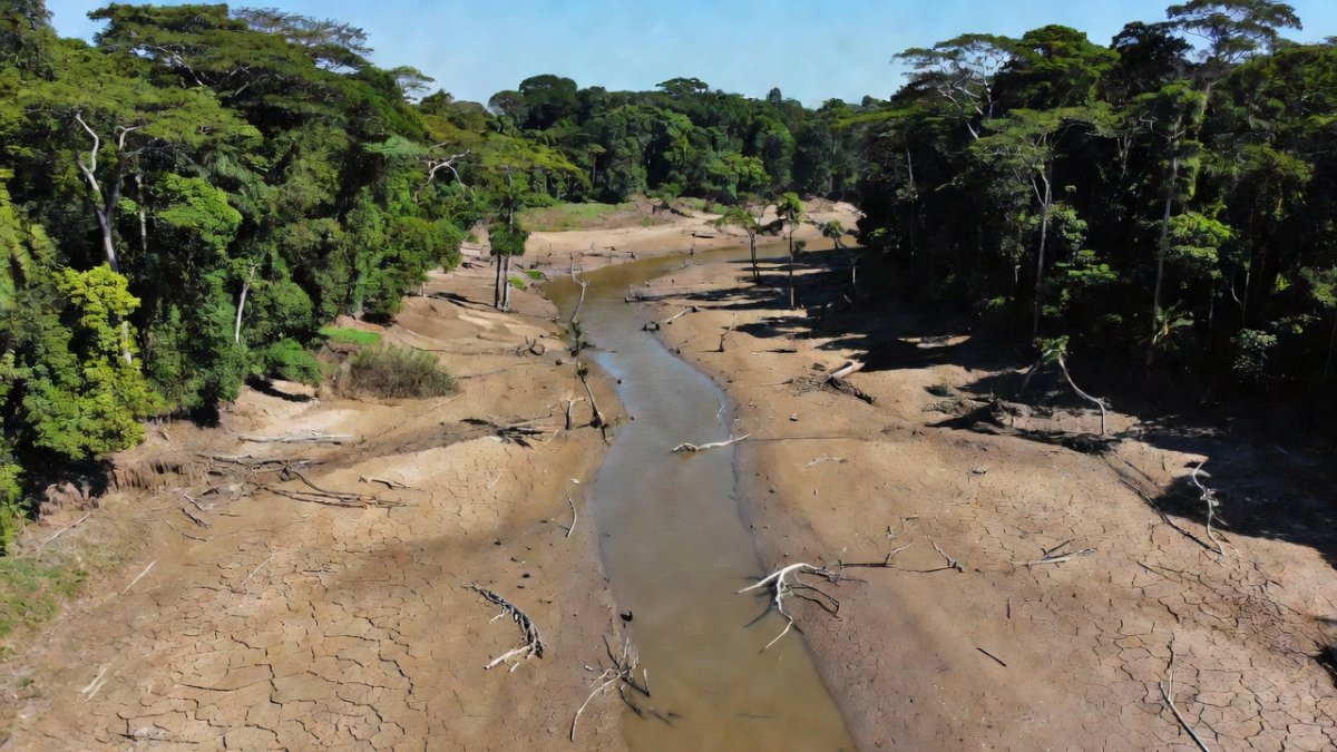 Rio Solimões river with receding water levels during Amazon drought