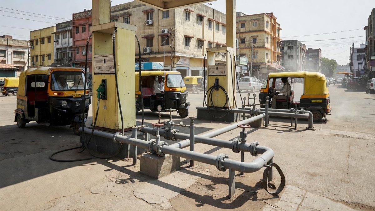 CNG station queue in Delhi during the 2026 emergency period