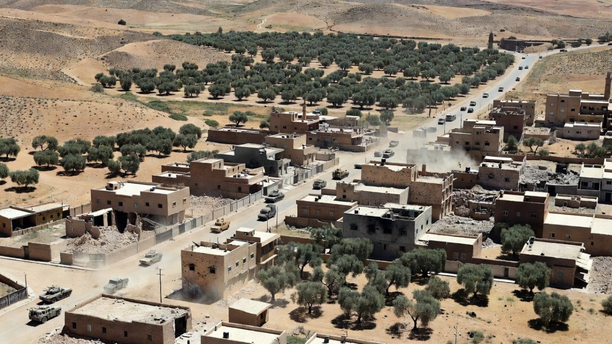 Aerial view of the Israeli-Lebanon border region near Bint Jbeil