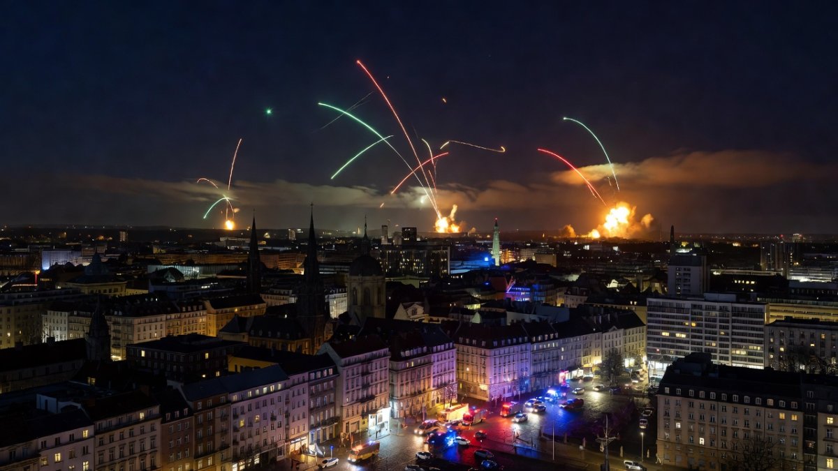 Night sky over Kyiv illuminated by explosions during Russian missile attack