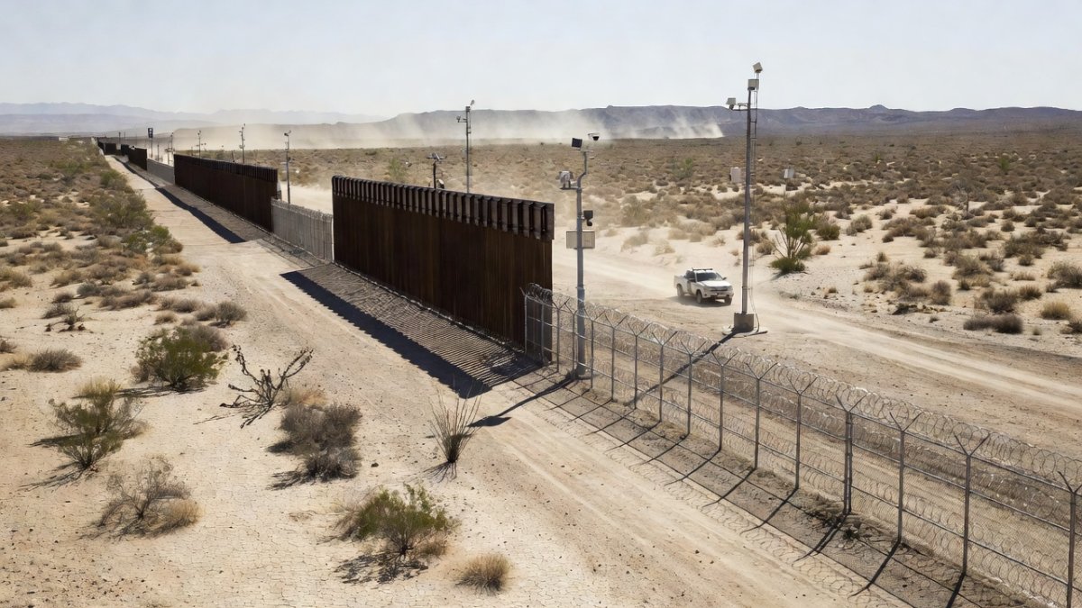 US-Mexico border wall at Ciudad Juarez and El Paso with border patrol vehicles