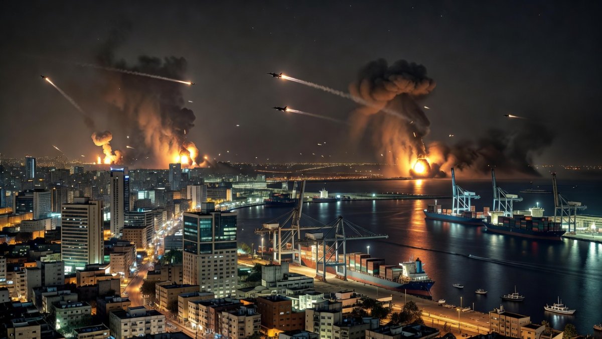 Night explosions in an Iranian port city during US strikes
