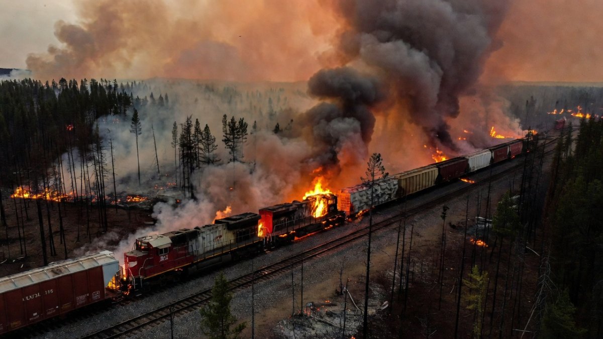 Train Crew Trapped in Flames: Wildfire Engulfs CN Rail