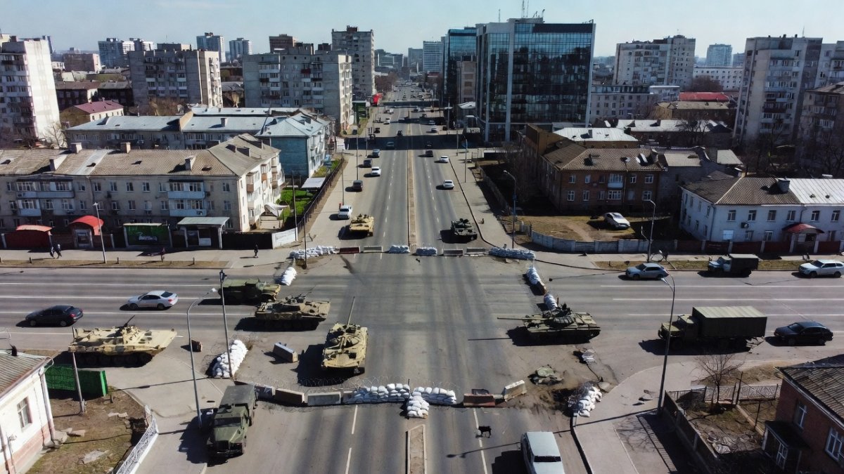 Eastern Ukraine battlefield landscape with military presence